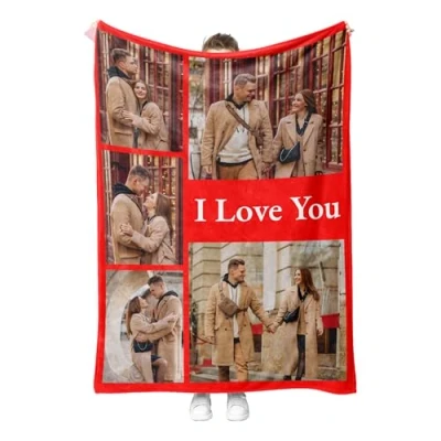 Image of Personalised Blanket, Custom Photo Customised Blanket for Adults Kids, Flannel Gifts Mum, Dad, Boyfriend, Girlfriend(6 Photo)