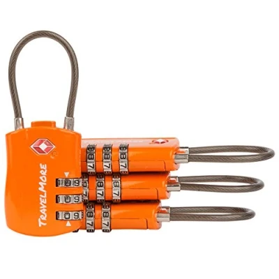 Image of 4 Pack TSA Approved Travel Combination Cable Luggage Locks for Suitcases &amp; Backpacks Orange