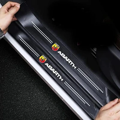Image of RIDGOEL 4pcs Car Door Sill Protector Kick Plate Guard for Fiat Abarth 500 595 124 Spider, Carbon Fiber Step Pedal Sticker, Auto Inner/Outer Threshold Decoration Accessories B