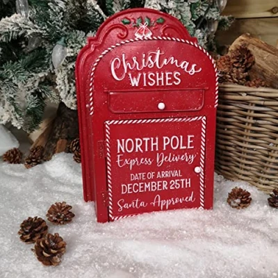 Image of 39cm Red with White Detail Christmas Santa Metal Post Box