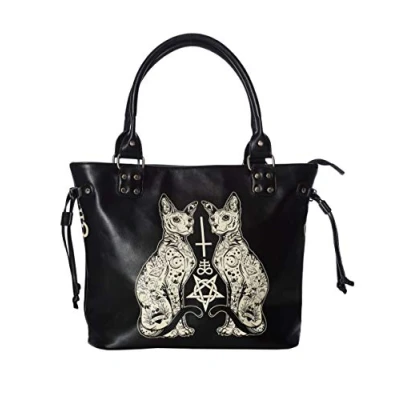 Image of Banned Esoteric Cat Bag Women Handbag Black White, Polyurethane,