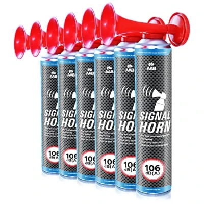 Image of AABCOOLING Signal Horn Set of 6 Loud Hailer, Siren Horn, Long Lasting Party Air Sport Accessory, Fan Noisemaker, Stadium Klaxon Up to 320 Short Sound Signals