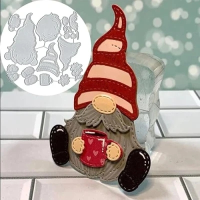 Image of Christmas Gnome Metal Die Cuts Dies Cutting, Spring Flower Cutting Cut Stencils DIY Scrapbooking Cards Decorative Embossing Paper for Album Card Making