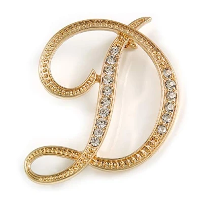 Image of &#039;D&#039; Gold Plated Clear Crystal Letter D Alphabet Initial Brooch Personalised Jewellery Gift 45mm Tall