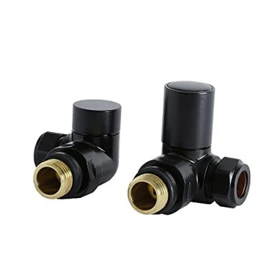 Image of Milano Modern Pair of 15mm Black Corner Heated Towel Rail Radiator Valves