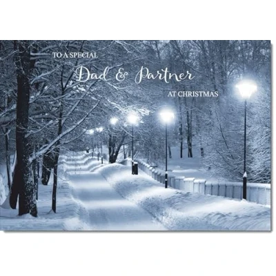 Image of doodlecards Dad and Partner Christmas Card Snowy Street Scene Medium Size for &amp; with Plain Envelope