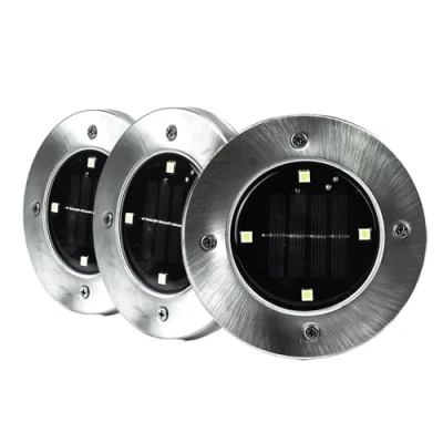 Image of Status Cairns 12cm Diameter White 4 LED Solar Deck Light Stainless Steel, 3 Pack