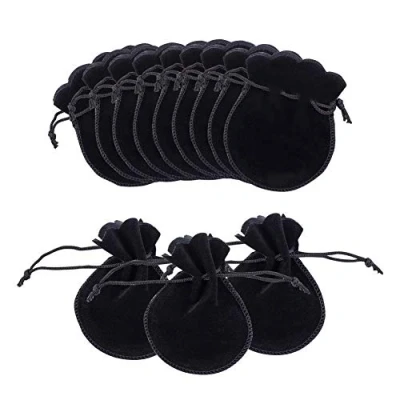 Image of NBEADS 200 Pcs Small Jewelry Wedding Favour Bag Calabash Shape Drawstring Pouches Velvet Bags Candy Gift for Christmas Birthday Party Favors, Black, 9x7cm
