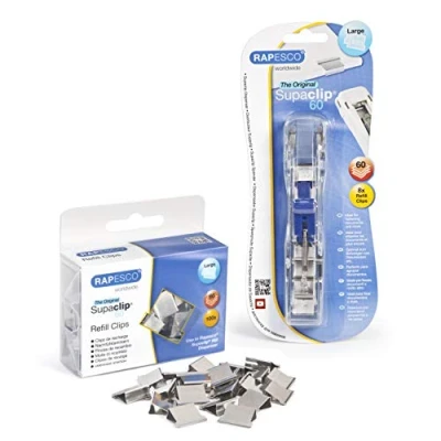 Image of Rapesco 1300A Supaclip 60 Kit, Dispenser and 100 Stainless Steel Refill Clips