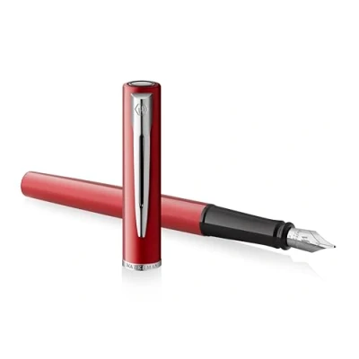Image of Waterman Allure Fountain Pen Red Lacquer with Chrome Trim Fine Nib Black Ink Gift Boxed