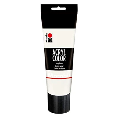 Image of Marabu 12010025070 Acrylic Colour White 225 ml Creamy Water Based Paint Quick Drying Lightfast Waterproof for Application with Brush and Sponge on Canvas, Paper Wood