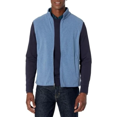 Image of Amazon Essentials Men&#039;s Full Zip Polar Fleece Vest (Available in Big &amp; Tall), Blue Heather, XXL