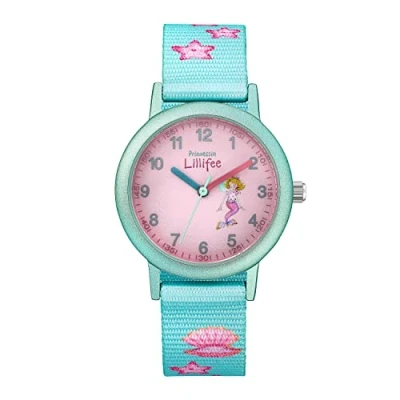 Image of Prinzessin Lillifee orologio da polso per ragazze, al quarzo bambini, analogico, con cinturino in tessuto, turchese, impermeabile a 3 bar, fornito confezione regalo, 2031754