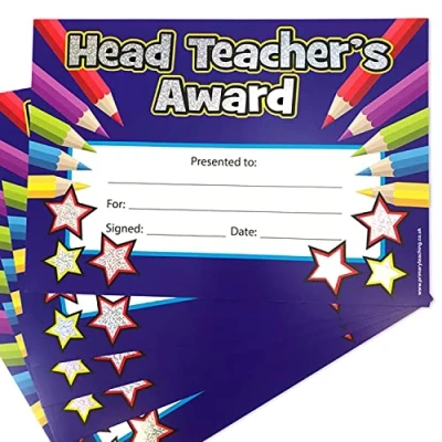 Image of 100 Holographic Sparkly Head Teachers Award Motivational Childrens Pupils School Praise Reward Certificates Value Pack A5 Primary Teaching Services