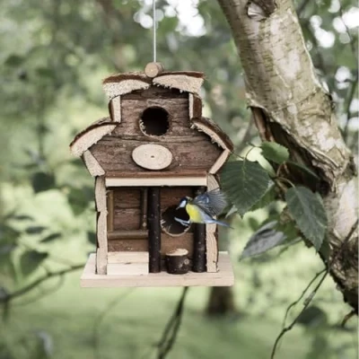 Image of Garden Mile Natural Bird Box House Hotel Traditional Wooden Houses for Nesting Boxes Garden, Balcony, Ideal as Robin House, Sparrow Nest Box, Small