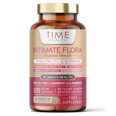 Image of Intimate Flora Probiotics for Women 120 Capsules 30 Billion CFU 12 Strain Probiotic 15,000mg Cranberry Extract D Mannose Bio Cultures Microbiome &amp; Gut Vegan