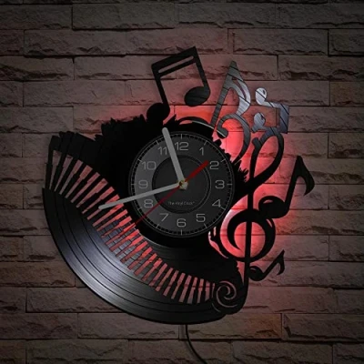 Image of Smotly Vinyl wall clock, music organ motif themed clock with LED night light for home gifts lovers.