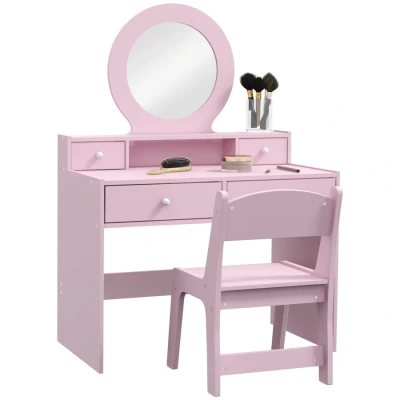 Image of AIYAPLAY Kids Dressing Table Set with Stool and Mirror, Make up Storage Drawers, Vanity Gift for Aged 3 8 Years Old Pink