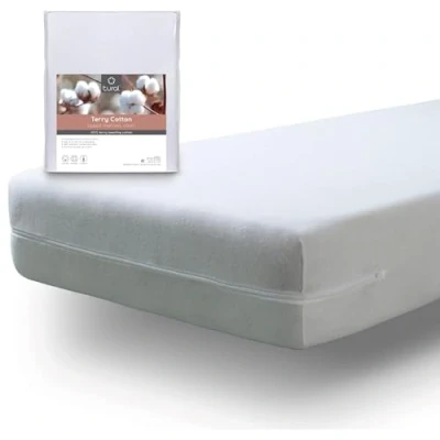 Image of Tural Mattress Encasement (120x190/200 cm) Small Double 100% Terry Towelling Cotton Elastic Bed Cover White