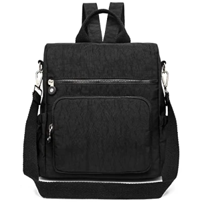 Image of Kono Women Backpack Anti Theft Rucksack Nylon Schoolbag Ladies Travel Work Bag Casual Daypack Vintage Shoulder (Black)