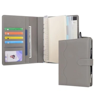 Image of Wason A5 Diary Leather PU Lined Notebook Refillable Paper Journal, Removable Ring Binder Portfolio with Clipboard Writing Notepad and Pen for Travel Business School Agenda Organizer (Grey)