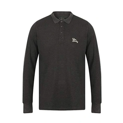 Image of Tokyo Laundry Cosenza Long Sleeve Pique Cotton Polo Shirt Charcoal Marl M