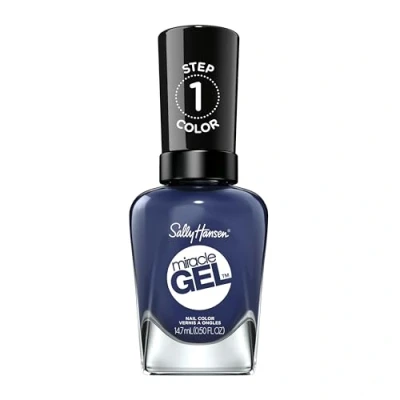 Image of Sally Hansen Miracle gel Nail Polish At home manicure, Midnight, Blue Shades 14.7ml
