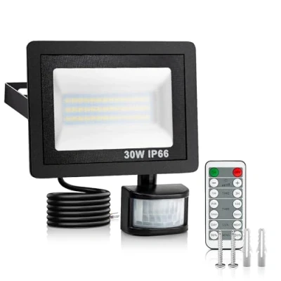 Image of Security Lights Outdoor Motion Sensor, 30W PIR with Remote Control, 6500K Led Sensor Mains Powered IP66 Waterproof Light for Garden,Forecourt