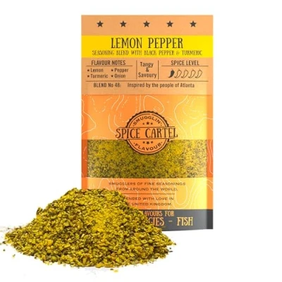 Image of Spice Cartel&#039;s Lemon Pepper Seasoning Blend.100g Resealable Pack Seasons 3kg+ Of Protein. Premium UK Hand Blended.