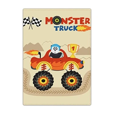 Image of Passport Holder Cover, PU Leather Travel Wallet Case Organiser for Passport, Business Cards, Credit Boarding Passes (Monster Truck)