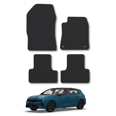 Image of Rubber Car Mats Compatible with Vauxhall Astra L (2022 ) Tailored Fit Floor Set Accessory Black Custom 4 Pieces Clips Anti Slip Backing, Heavy Duty &amp; Waterproof