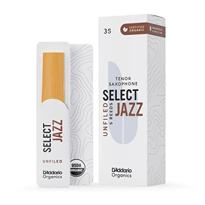 Image of D’Addario Woodwinds Organic Select Jazz Tenor Saxophone Reeds Sax Individually Sealed Unfiled, Soft, Strength 3, 5 Pack