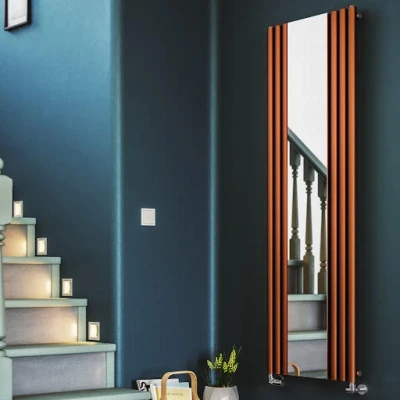 Image of terma Rolo Designer Radiator 1800 x 590mm Vertical Copper Mirror Central Heating