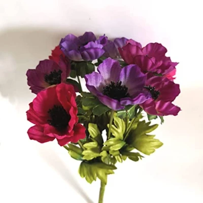 Image of CB Imports Artificial Anemone Bunch 9 Stems 23cm, Red Pink and Purple (Pack of 1)