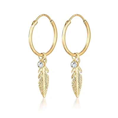 Image of Elli Earrings Ladies Creoles Feather Pendant Boho Festival with Crystal in 925 Sterling Silver