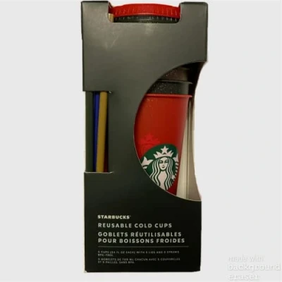 Image of STARBUCKS 5 Pack 2021 Limited Edition Party Glitter Reusable Cups with Lid and Straw (24 oz)