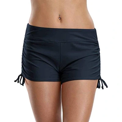 Image of CharmLeaks Women Side Ruching Swimming Shorts Boyleg Surf Swim Boardshorts Navy 2XL