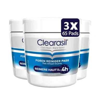 Image of Clearasil Pore Cleaner Pads Anti Pimple &amp; Blackhead for Cleaning Pores on the Face 3 x 65 Pieces