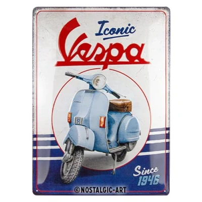 Image of Nostalgic Art Retro tin sign, 30 x 40 cm, Vespa Iconic since 1946 Gift idea for scooter fans, made of metal, vintage design