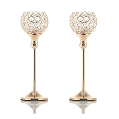 Image of 2 Pack Crystal Tea Light Candle Holders Candlesticks for Coffee Table Decorative Home Accessories Weddings and Parties (Gold, 35CM)