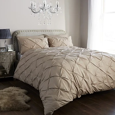 Image of Olivia Rocco Diamond Pintuck Duvet Cover Set With Pillow Cases, Luxury Bed Linen Quilt Sets (Double, Oyster)