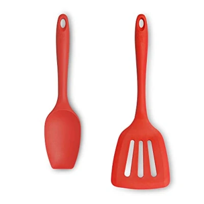 Image of Zeal JSET12R Non Stick Silicone Large Spatula Spoon &amp; Turner 2 Piece Set Red