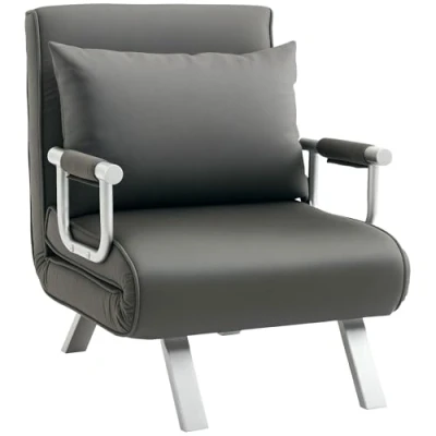 Image of HOMCOM Modern 4 In 1 Single Sofa Bed Sleeper Foldable Portable Armchair Chair Lounge Couch with Pillow for Living Room, Bedroom, Dark Grey