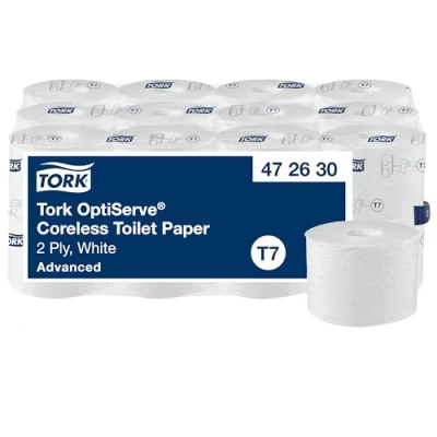 Image of Tork OptiServe Coreless Toilet Paper White T7, Advanced, 2 Ply, 24 x 820 Sheets, 472630