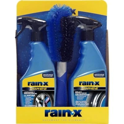 Image of Rain X Car Alloy Wheel Cleaner and Tyre &amp; Shine with Graphene Technology, Pack 2 500 ml, includes Brush, Glossy