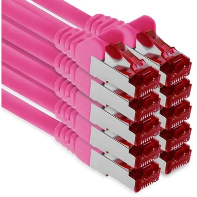 Image of 1aTTack.de 10x 2m CAT6 patch cable S/FTP PIMF shielding CAT.6 RJ45 network Ethernet DSL LAN router switch modem panel magenta 10 pieces