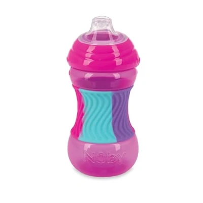Image of Nuby No Spill Sili Bands 10oz Soft Spout Cup with Textured Easy Grip Silicone Band Pink