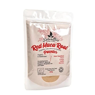 Image of Organic Red Maca Root Gelatinized Powder, Soil Association certified, 250g From the high Peruvian mountains.