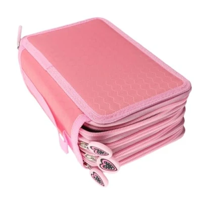 Image of Yosoo Pink Oxford Multi Layer Pencil Folder for 72 Pencils Make up Brush Bag Organiser Stationary with Large Capacity