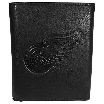 Image of Siskiyou Sports NHL Detroit Red Wings Unisex Fan Shop Embossed Leather Tri fold Wallet, Black, One Size